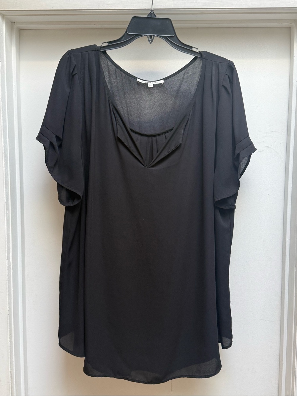 Black Short-Sleeve Sheer Blouse